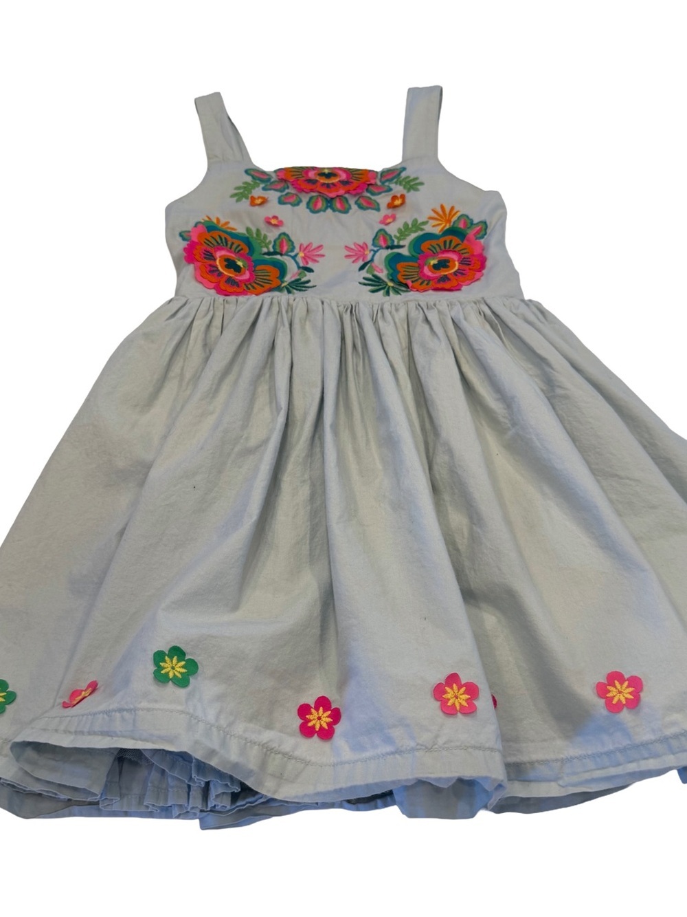 Mini Boden Blue Embroidered Pinafore Dress Fit & Flare Sz 6-7 Yrs EUC - Picture 2 of 13